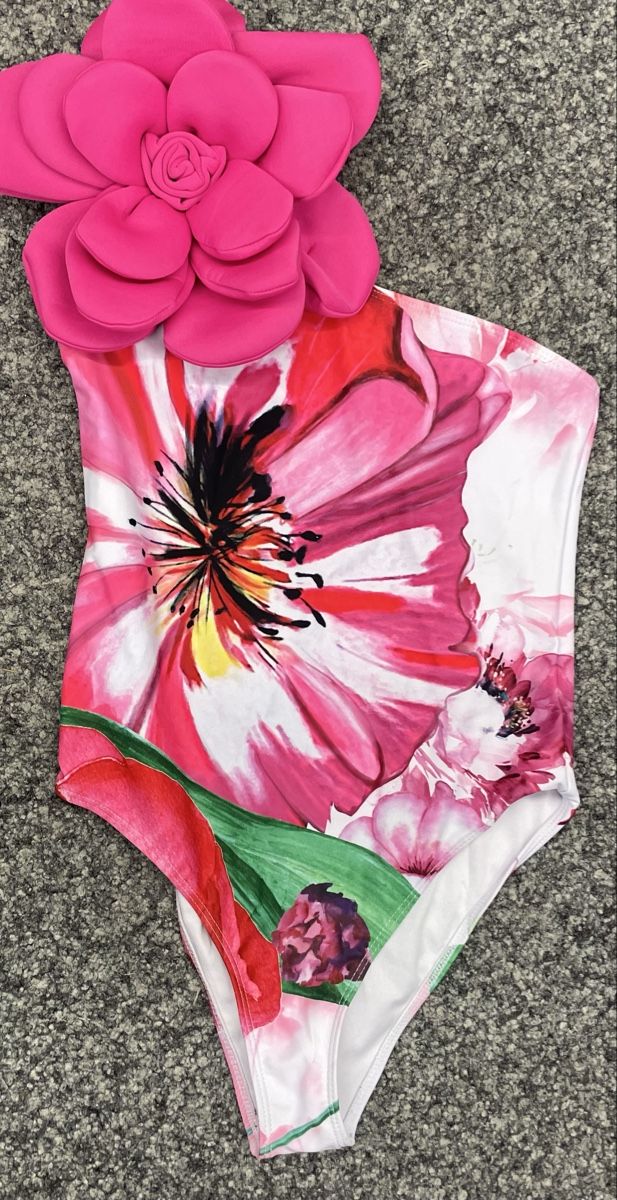 Costumi da bagno & Bikini: Pink Blumen Badeanzug, One-Shoulder - Grösse L! – Nuovo (secondo la descrizione) da Au ZH venduto da Jaggy4 1