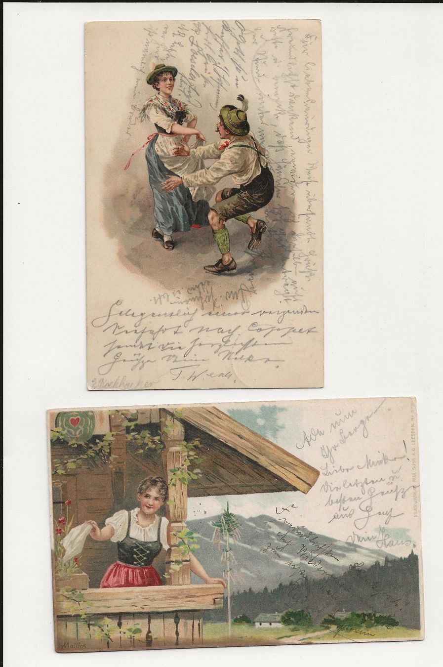 Cartoline postali: 2 x AK 1901 Ländliche Romantik , Trachten – Usato da Greifensee venduto da 315WDO
