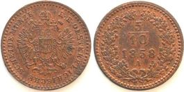 ÖSTERREICH K.u.K. 5/10 Kreuzer 1858 A FRANZ JOSEPH I. Kupfer