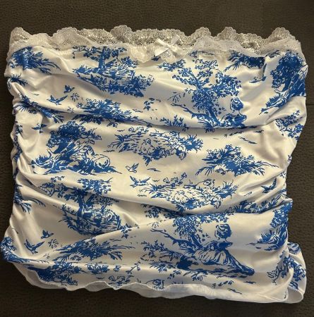 Damen Bandeau Crop Top Weiss/Blau Gr. M
