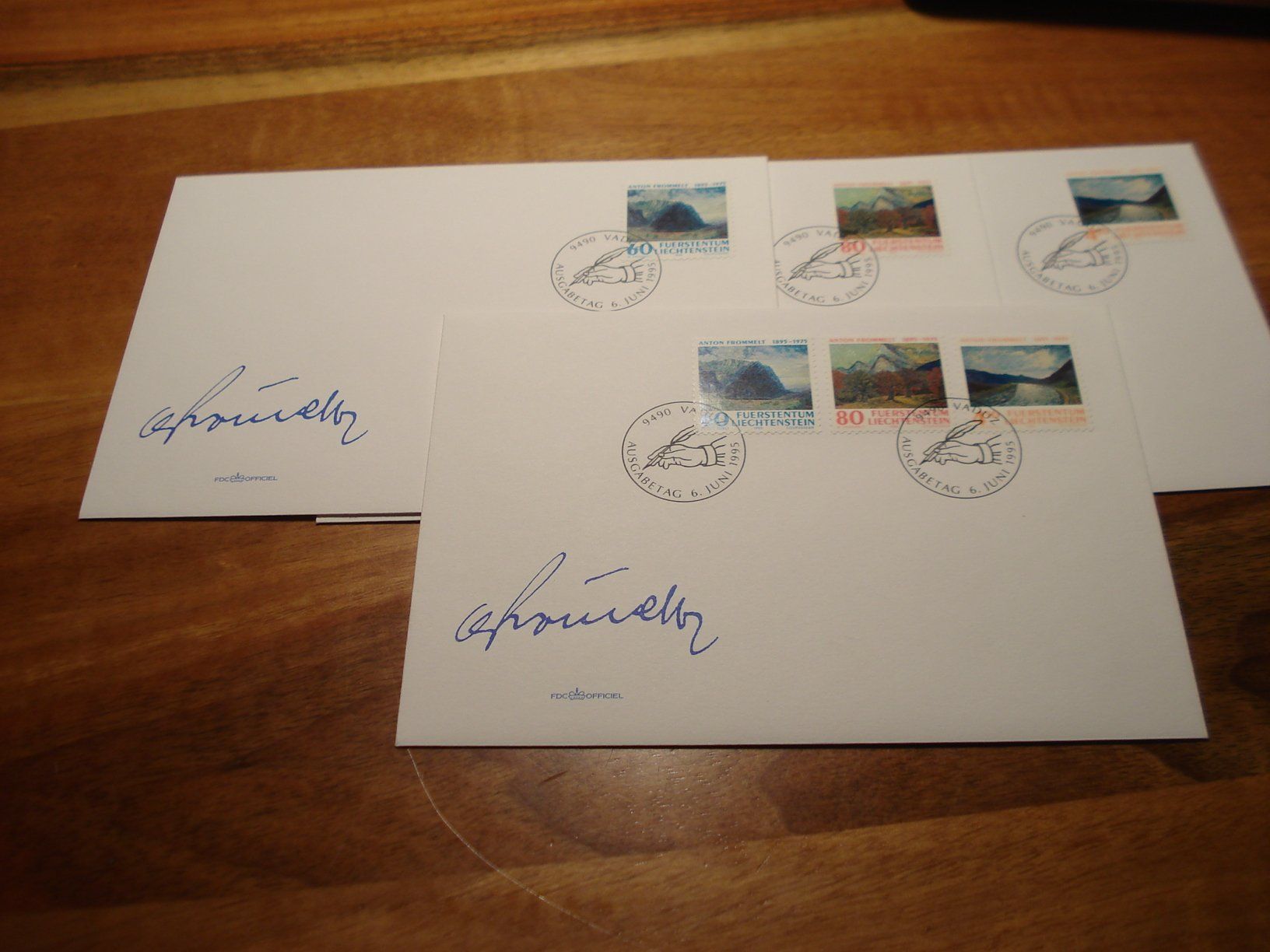 Alle Briefmarken: Liechtenstein, FDC Maler Frommelt, 1995, FDC Satz + Einzel – Gebraucht aus Niederwil AG von morostahu 1