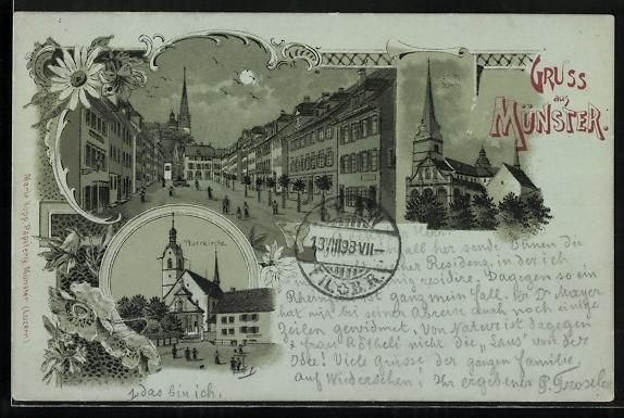 Ansichtskarten: Mondschein-Lithographie Münster /LU, Pf – Gebraucht aus Berlin von bartko-reher