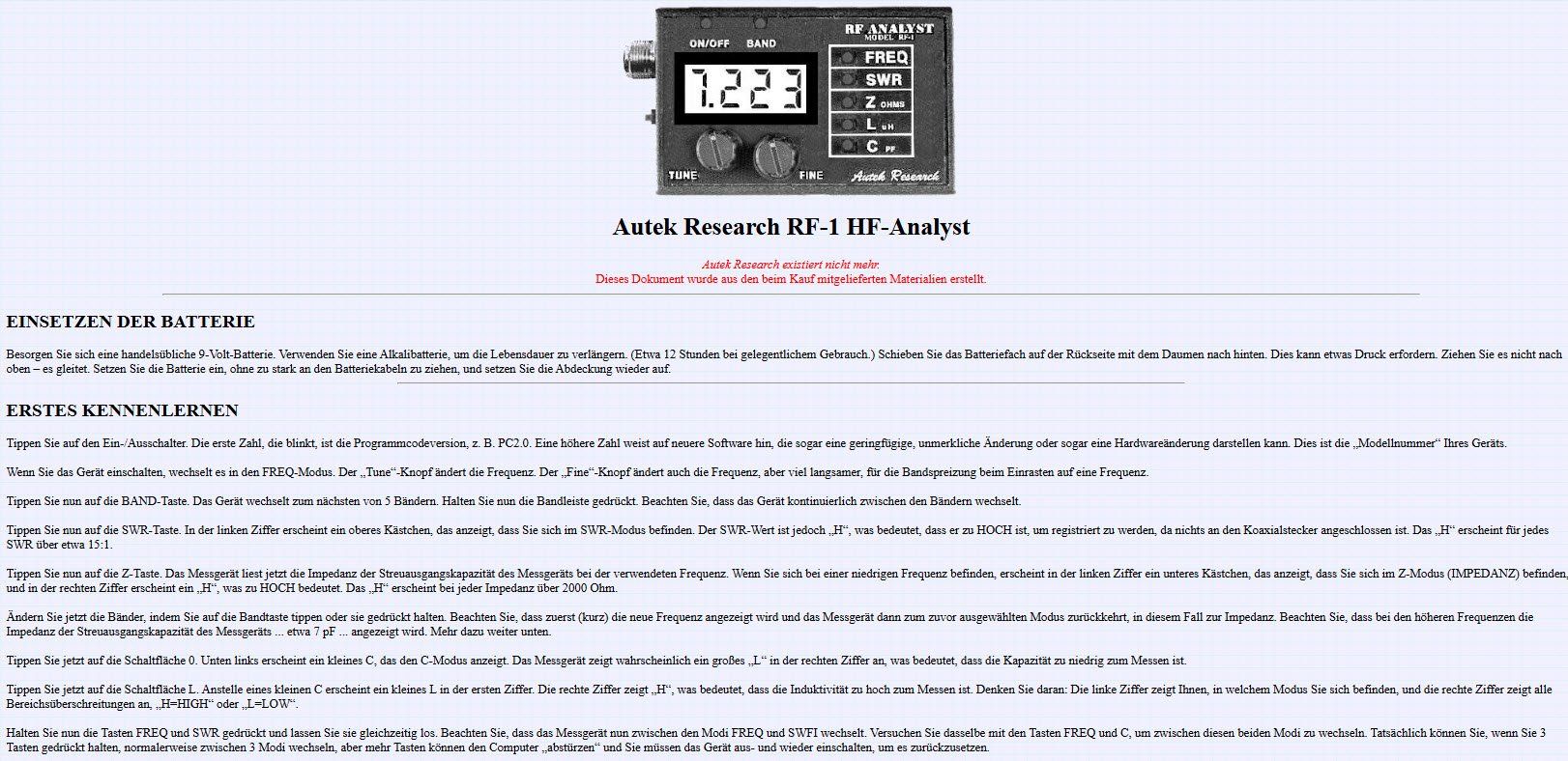 Misurare: Autek Research RF-1 HF-Analyst – Usato da Rothrist venduto da Fsuser 3
