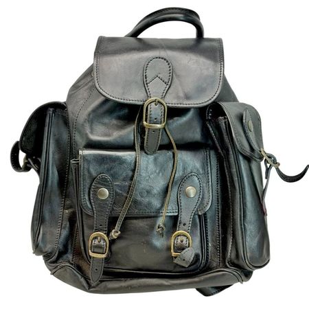 Sac à dos en cuir noir avec boucles style vintage occasion