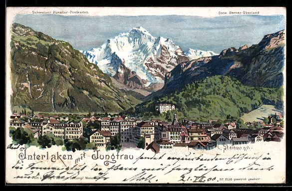 Cartoline postali: C. Steinmann: Interlaken, Teilansicht mi – Usato da Berlin venduto da bartko-reher