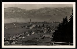 AK Speicher, Ortsansicht mit Kirche u. Bergpanorama