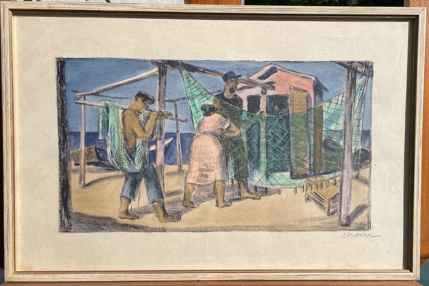 Grafiken & Lithographien: F. Maire lithographie filets et pêcheurs – Gebraucht aus Biel/Bienne von galaq 1