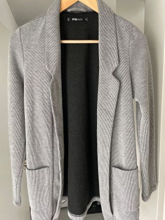 Strickjacke Feinripp grau(gestreift) Grösse S