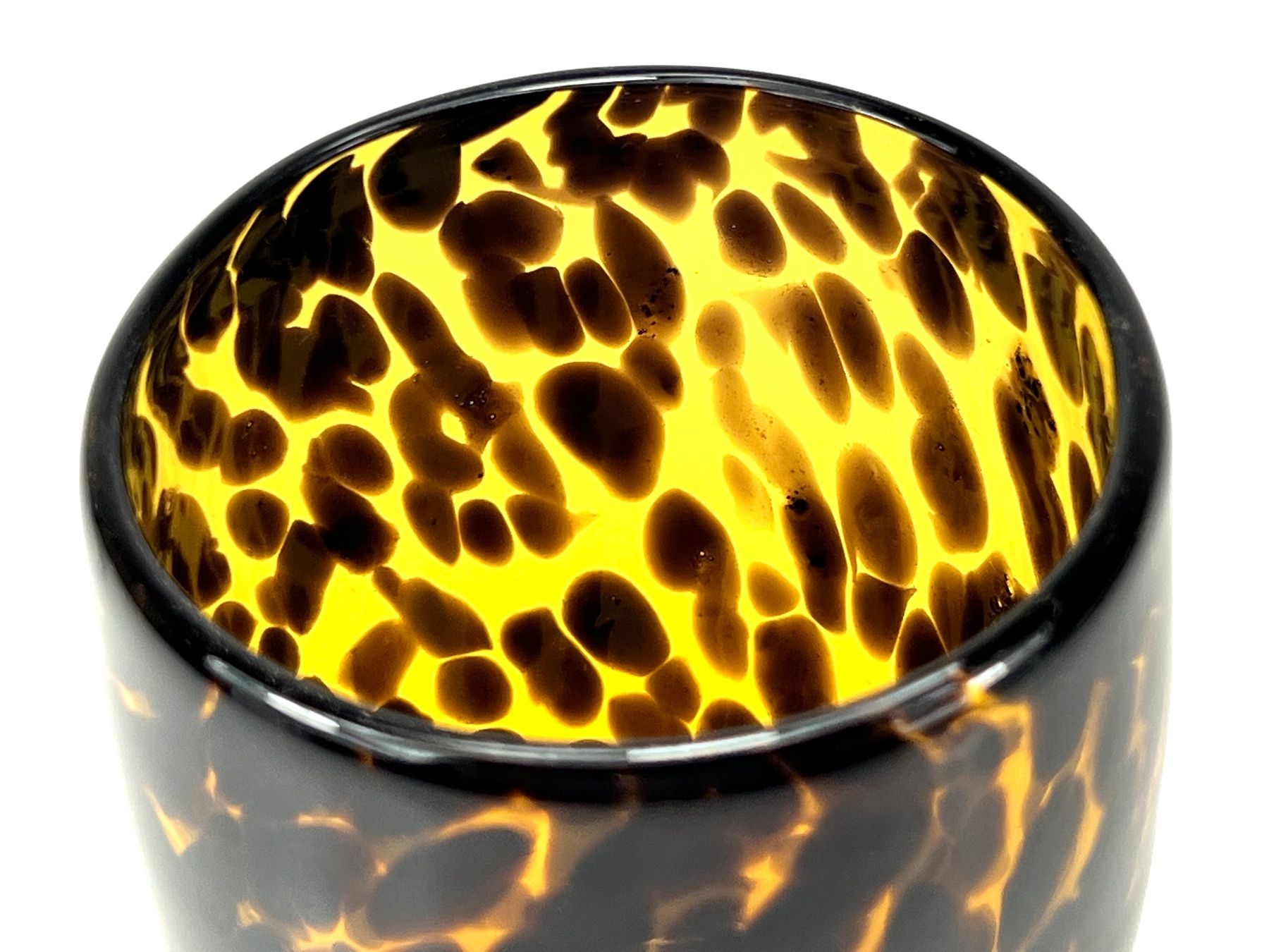 Bicchieri: LEOPARD-GLAS Bernstein braun Murano-Stil Windlicht Trinkglas – Usato da Zürich venduto da Arche_Brockenhaus 2