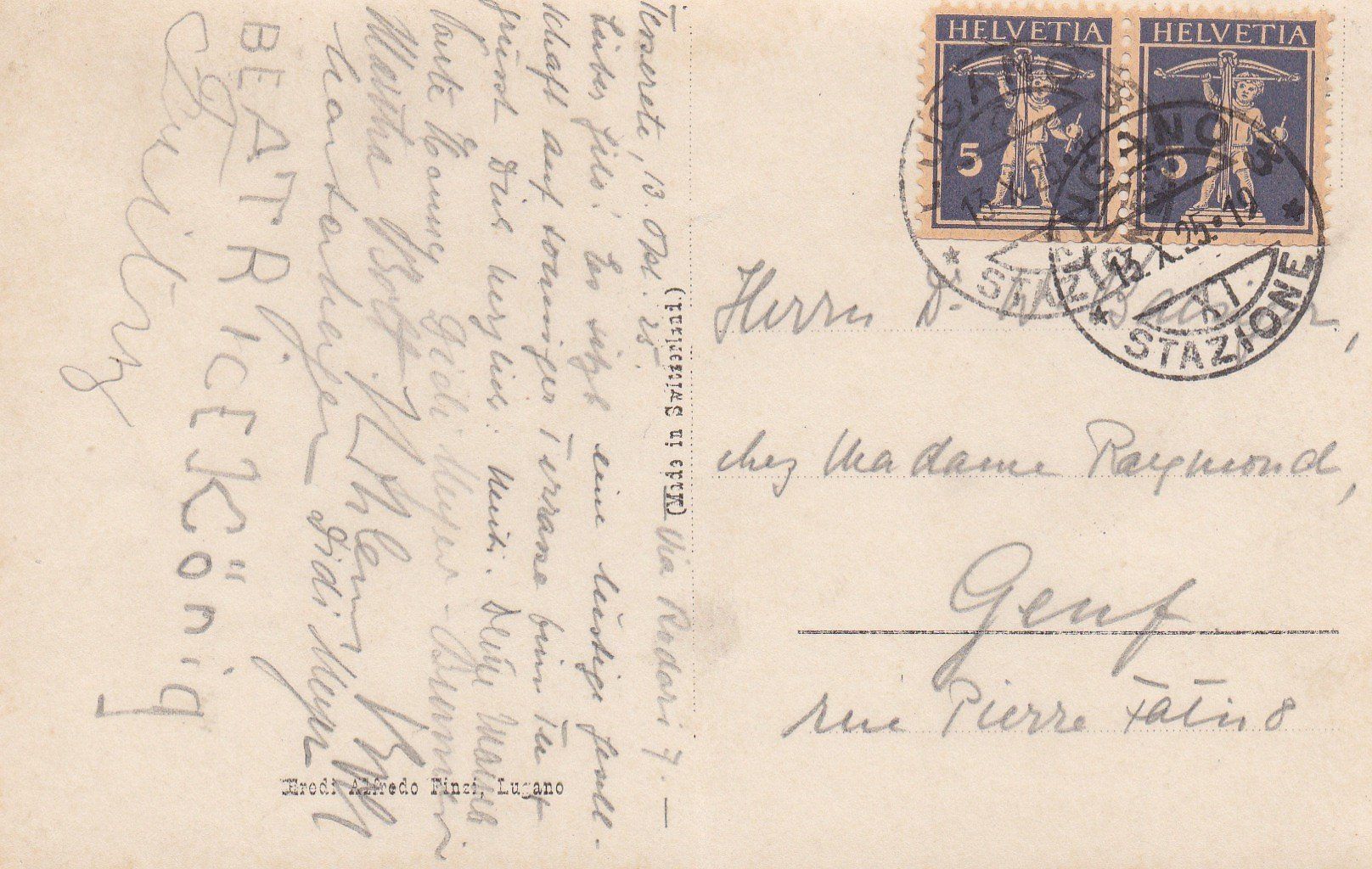 Cartoline postali: AK - Tesserete - gel. 13.10.19025 – Usato da Fribourg venduto da schnalla92 1