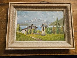 Gemälde Berglandschaft mit Haus signiert 39 x 28 cm