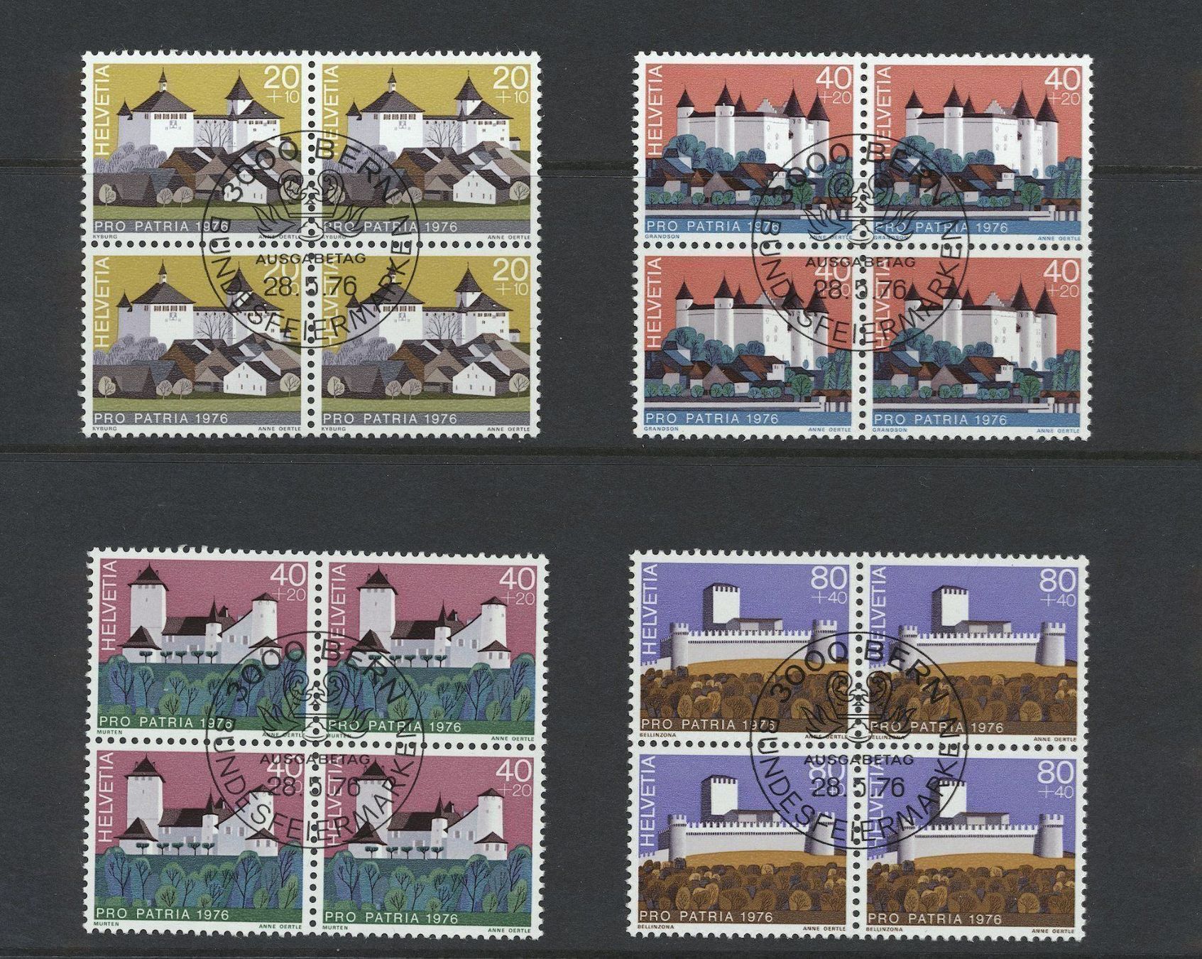 Alle Briefmarken: Pro Patria Viererblöcke 1976-79 gest. ET – Gebraucht aus Nesslau von zueri6