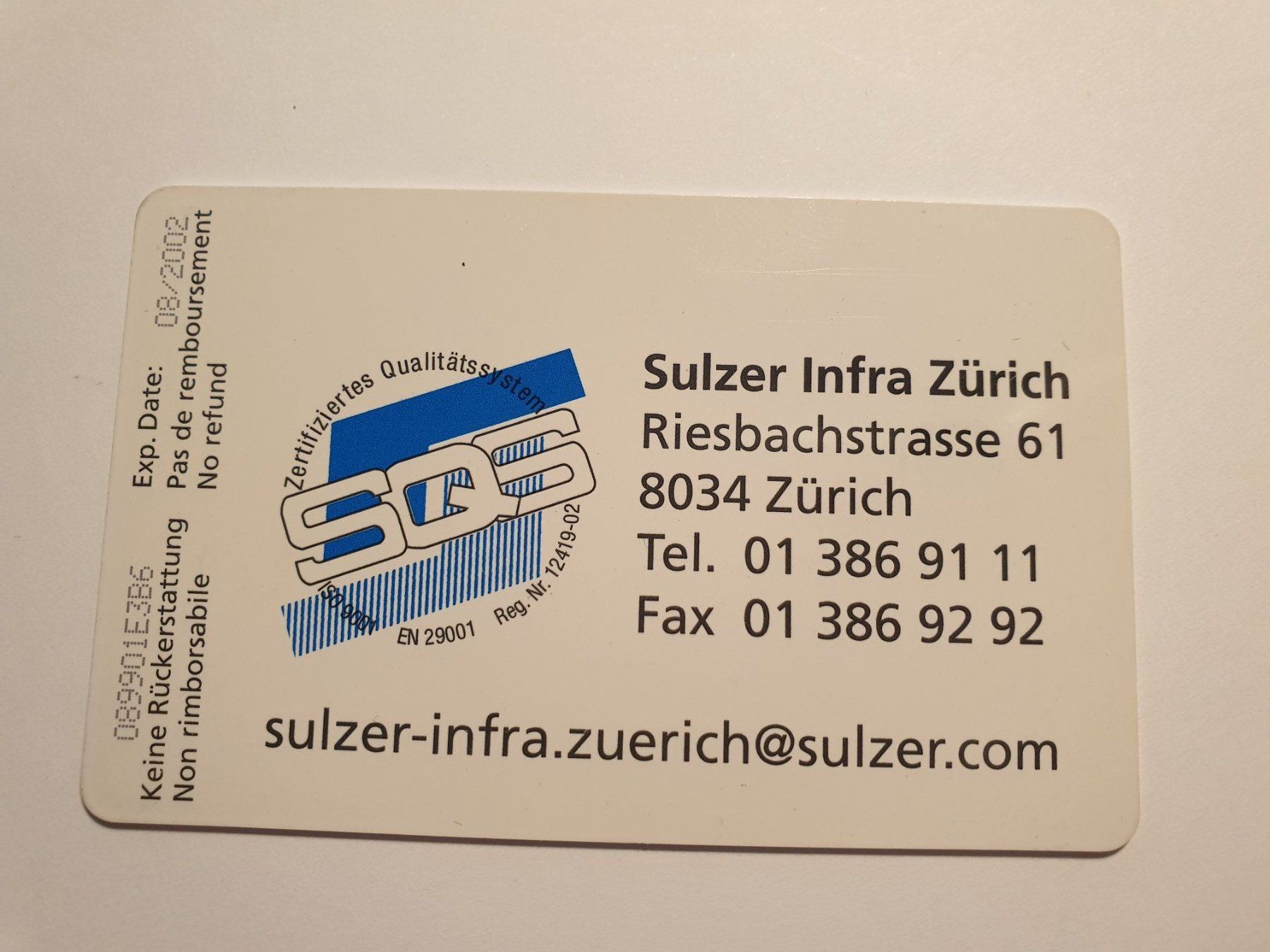 Schede telefoniche: Sulzer – Usato da Rain venduto da chesz 1