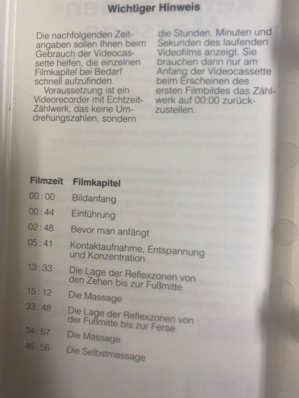 Bücher: FUSSREFLEXZONEN-MASSAGE AUF VHS KASSETTE MIT PLAN – Neu (gemäss Beschreibung) aus thierachern von Styl 5