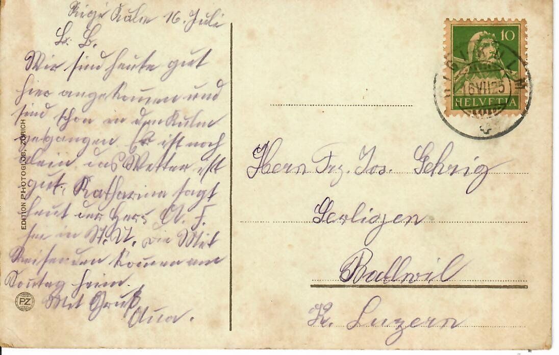 Cartoline postali: Rigi Kulm 1925 – Usato da Hochdorf venduto da Ziegel-16 1