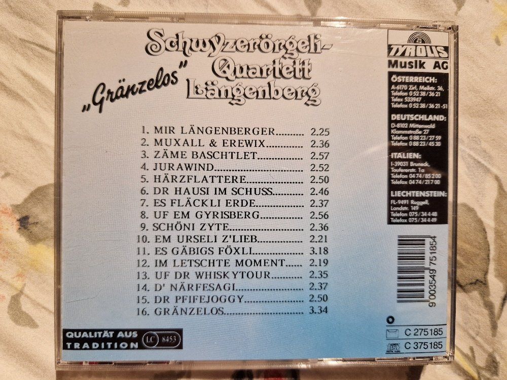 CD: Schwyzerörgeli Quartett Längenberg: Gränzelos - Vergriffen! – Usato da Brittnau venduto da Zibu 1