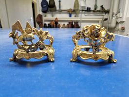2 Glashalter mit Vogel und Rosen Motiv in Goldoptik