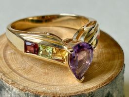 Ring Multiedelsteine, Amethyst, Peridot, Citrin, Gr. 60