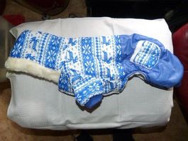 Hundemantel mit Kapuze, blau-weiss, Gr.L/27cm, NEU %%