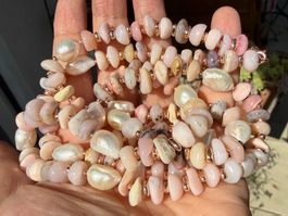 Neue Halskette Opal Rosa, Perlen, 925 Rosé Verschluss