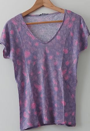 Shirt KOOKAI lila mit pinken Tupfen - Gr. S/M  - 100% Leinen