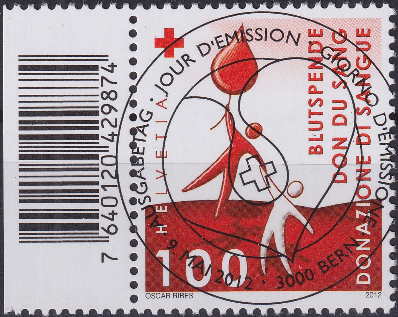 Tutti i francobolli: 2012, Nr.1431 "Blutspenden" mit Ersttags-Voll-Stempel + TAB – Usato da Sursee venduto da Luzernerraute