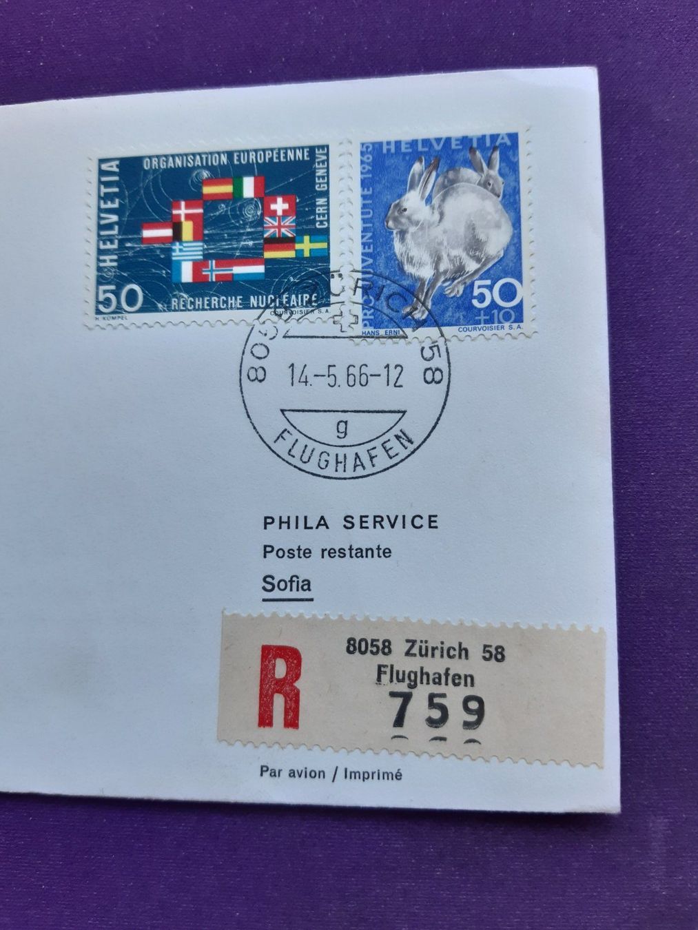 Tutti i francobolli: Erstflugbrief, eingeschrieben Zürich-SOFIA 14.5.66 – Usato da Wangs venduto da weisstannen01 1