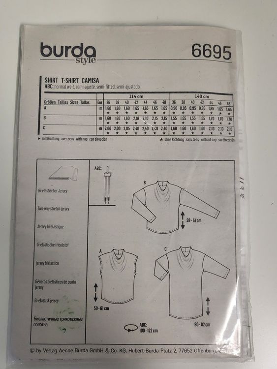 Patron De Couture Burda B6838 - T-Shirt Cache-Cœur Manches Longues 36-46