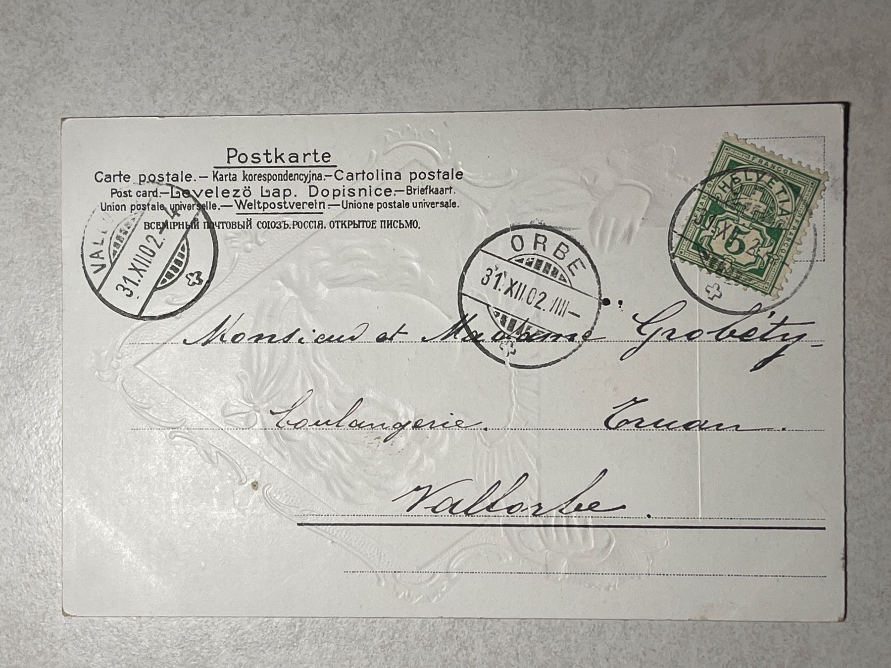 Cartoline postali: Alte Postkarte "Heureuse Annee" mit Mädchen, 1902 – Usato da Strengelbach venduto da Aschatan5 1