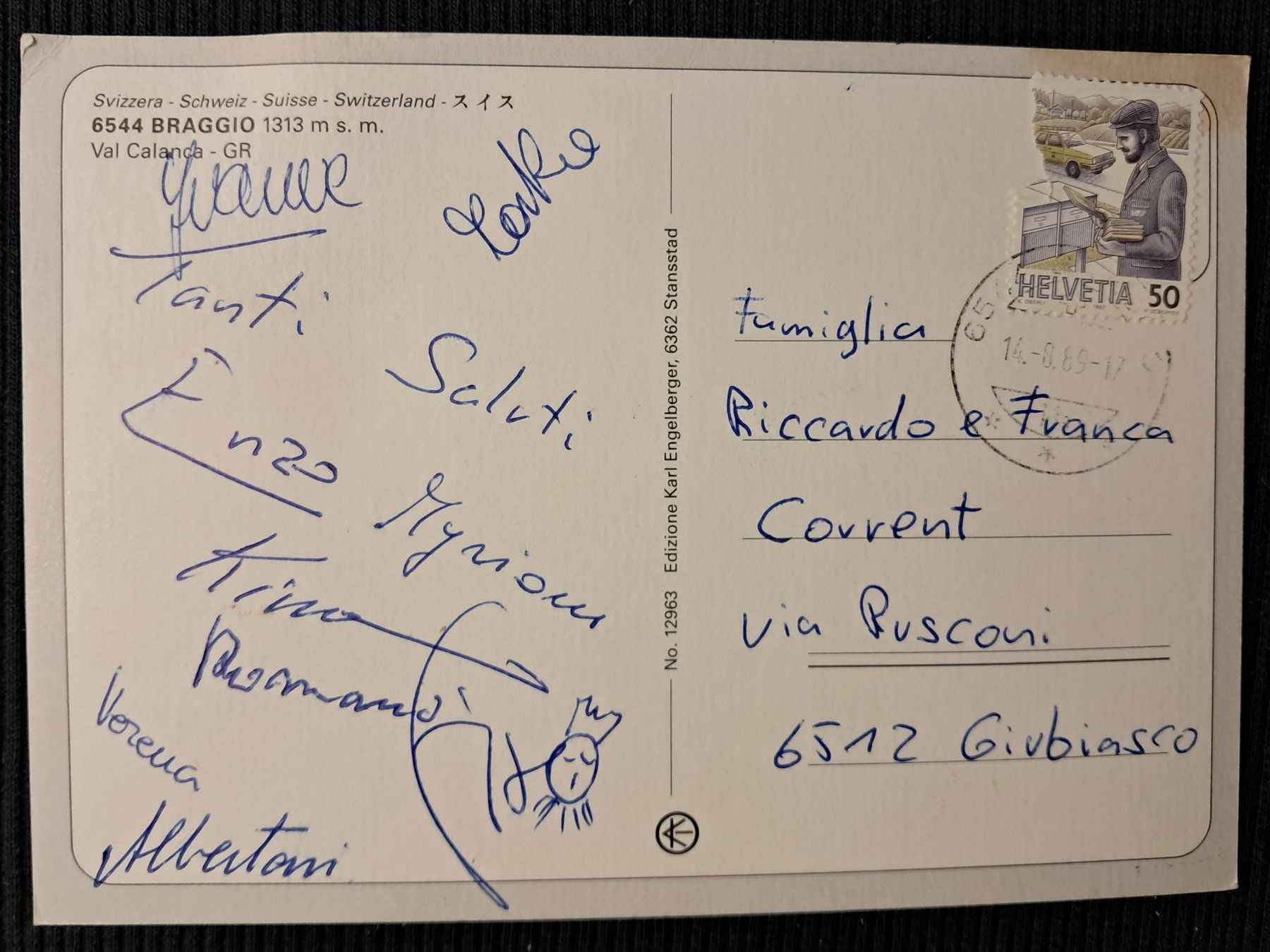 Cartoline postali: BRAGGIO 1989 - ALCUNI DIFETTI – Usato da Ponto Valentino venduto da giorgia06 1