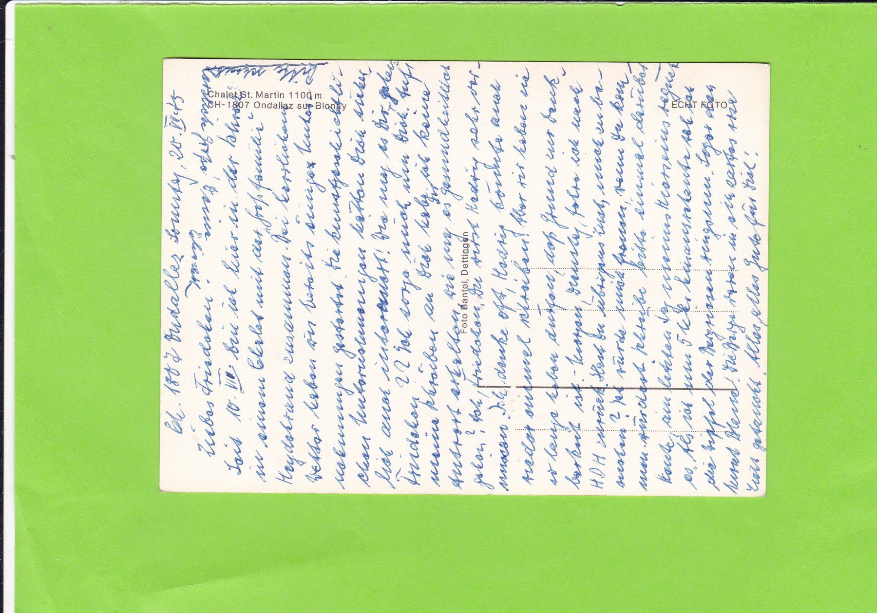 Cartoline postali: Chalet St. Martin, Ondallaz – Usato da St. Peterzell venduto da neckertal 1