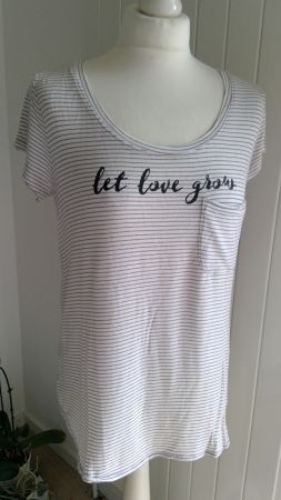 T-shirt blanc ligné beige CHICORÉE, taille M, 95% viscose