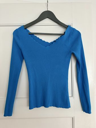 Karen Millen Cornflower Blue Scallop Top - Size Small