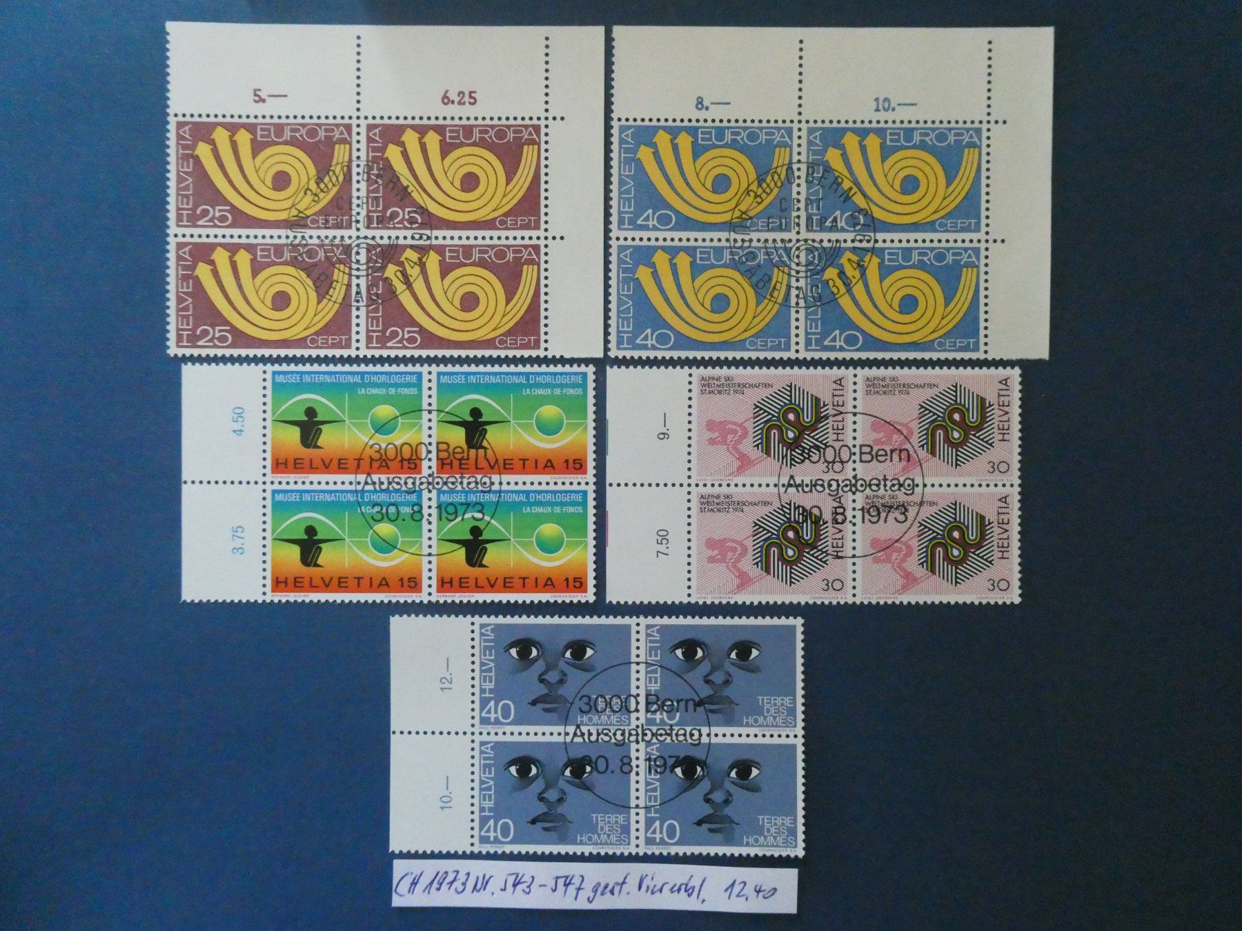 Tutti i francobolli: CH 1973 Nr. 543-547 gest. Viererblöcke – Usato da Lausen venduto da Herbamare01