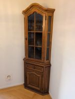 Eckvitrine aus Eichenholz mit Schublade und Barschrank