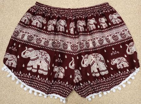 Shorts kurze Elefanten Hose aus Viskose mit Pompons