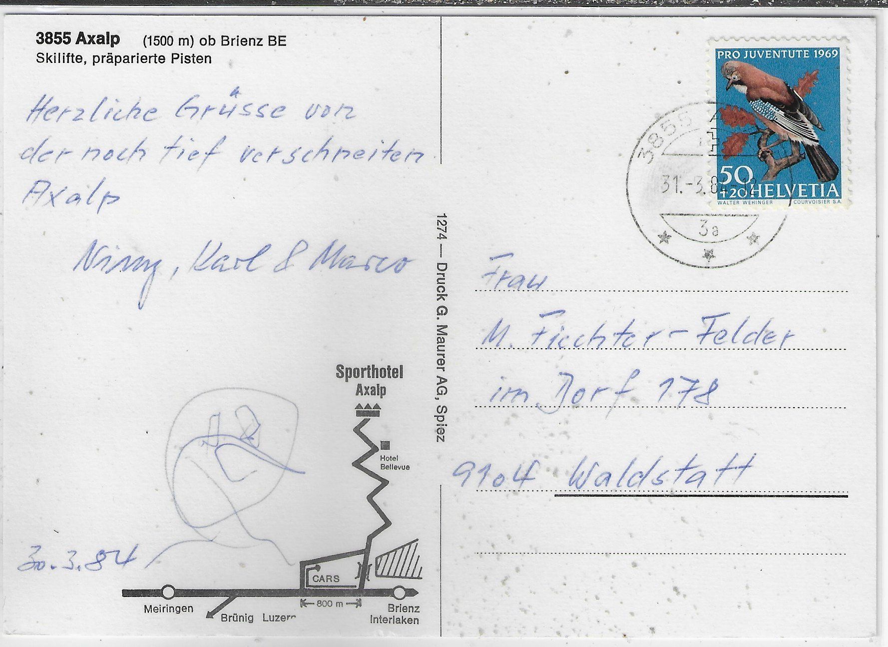 Cartoline postali: Axalp ob Brienz - Skilifte – Usato da Ettingen venduto da Kartenplanet 1