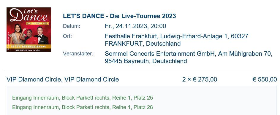 Let's Dance VIP Diamond Circle 2 Karten (Neu (gemäss Beschreibung)) in ...
