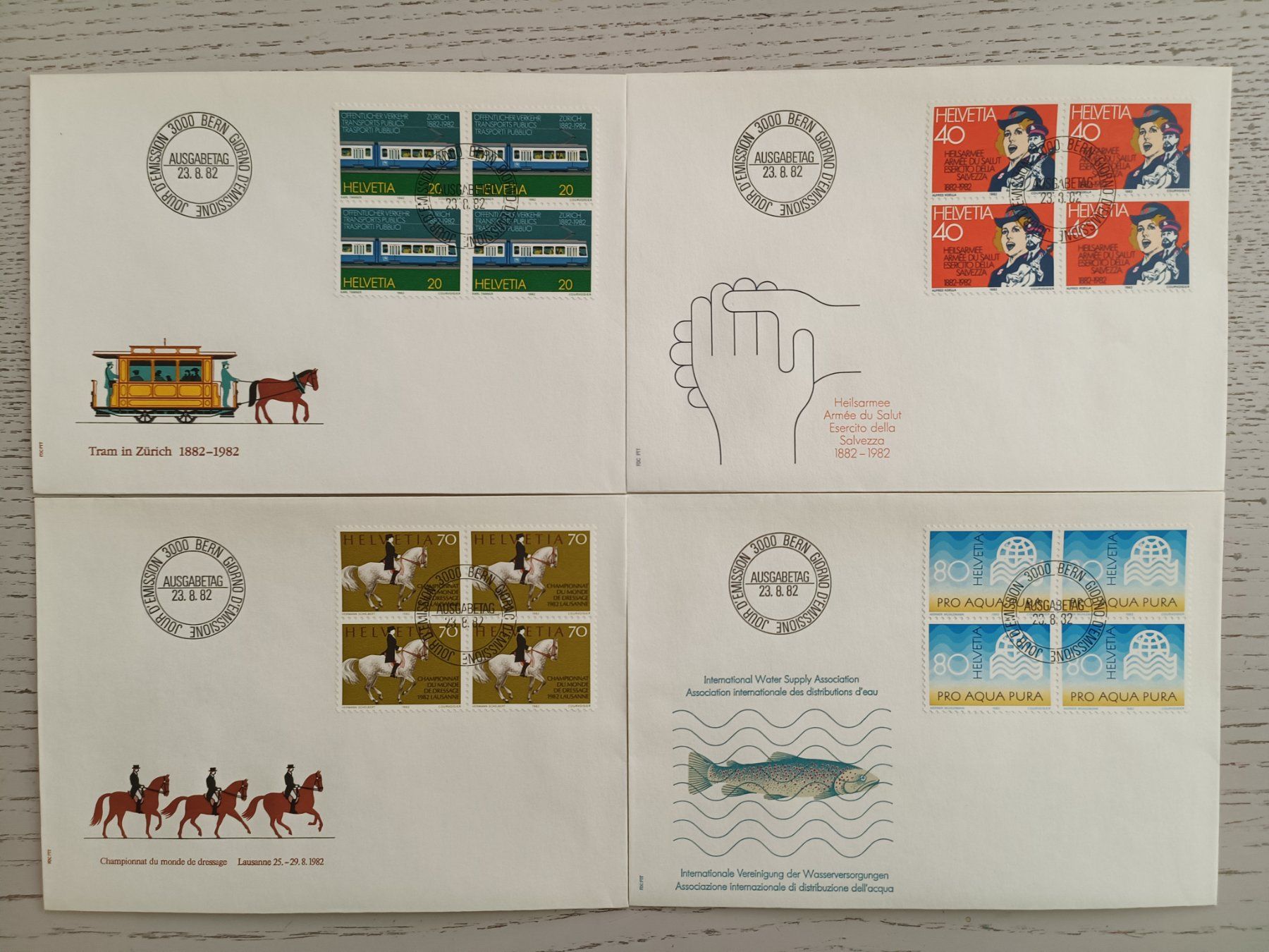 Alle Briefmarken: 1982 FDC Werbemarken Viererblocks – Gebraucht aus Dübendorf von goeggi79