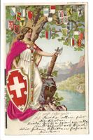 Helvetia mit Schild und Rutenbündel - Urnersee  Präge-Litho