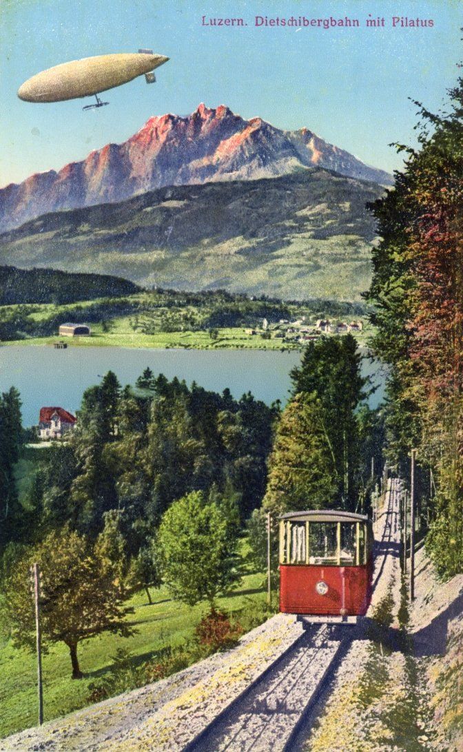 Cartes postales: Dietischiberg  LU -   Drahtseilbahn und Zeppelin – D'occasion à Brig par Valcards54