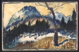Handgemalt sign. Carl O. Arends: Berge i