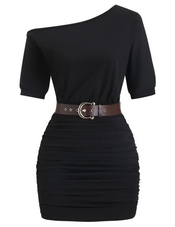 Damen Kleid schwarz mit Gürtel Groesse L neu
