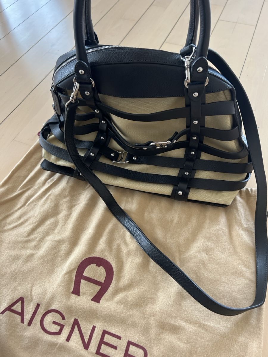 Aigner Borse da donna: Aigner Ledertasche schwarz beige mit Stoffeinsatz – Usato da Illnau venduto da evelineundamelie 5