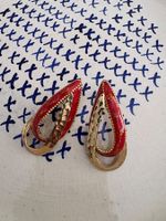 Vintage red & gold teardrop earrings