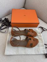 Hermès Santorini Sandalen Gr. 39 Naturel Fullset