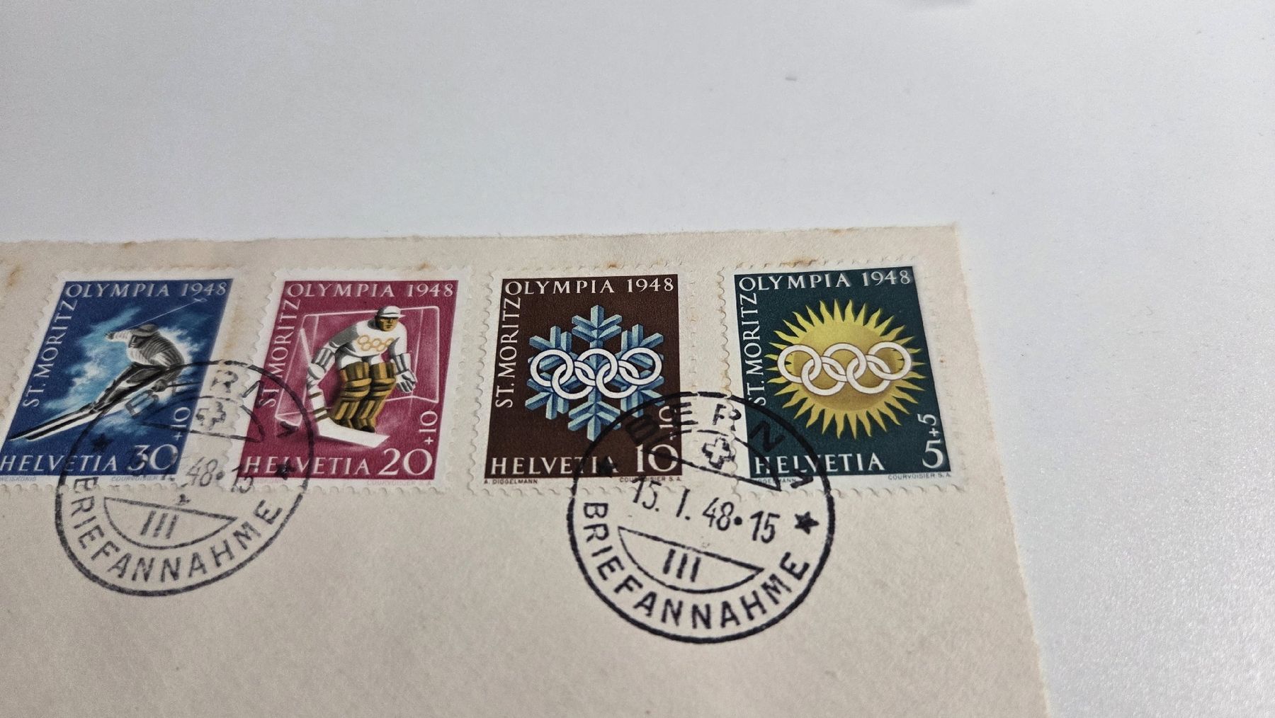 Alle Briefmarken: 1948 FDC mit Vignette Winterspiele St. Moritz – Gebraucht aus Arni AG von Moth68 2