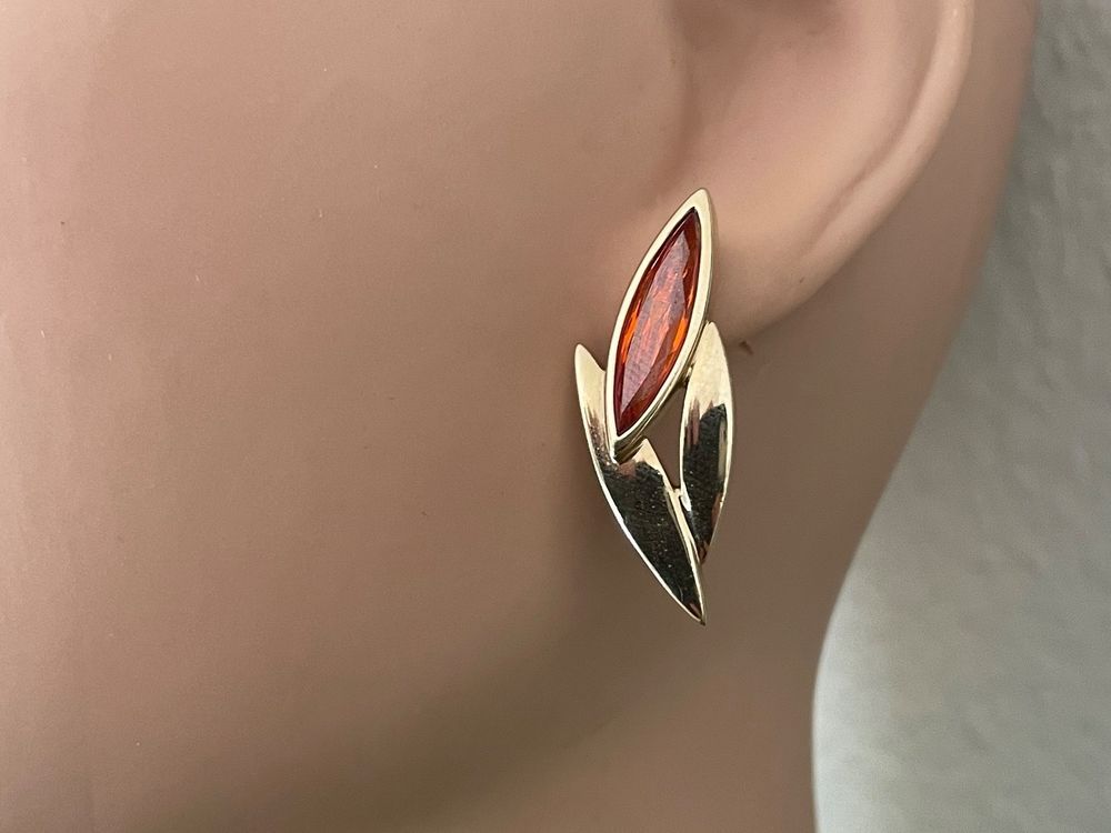 Boucles D'oreilles Vintage Danemark Buch + Deichmann - Créoles Orange Des Années 80
