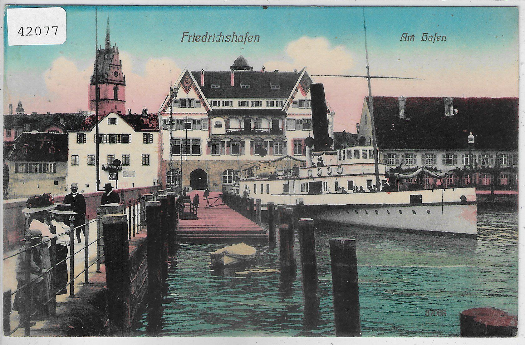 Cartoline postali: Friedrichshafen - Am Hafen - Dampfschiff - Litho – Usato da Ettingen venduto da Kartenplanet
