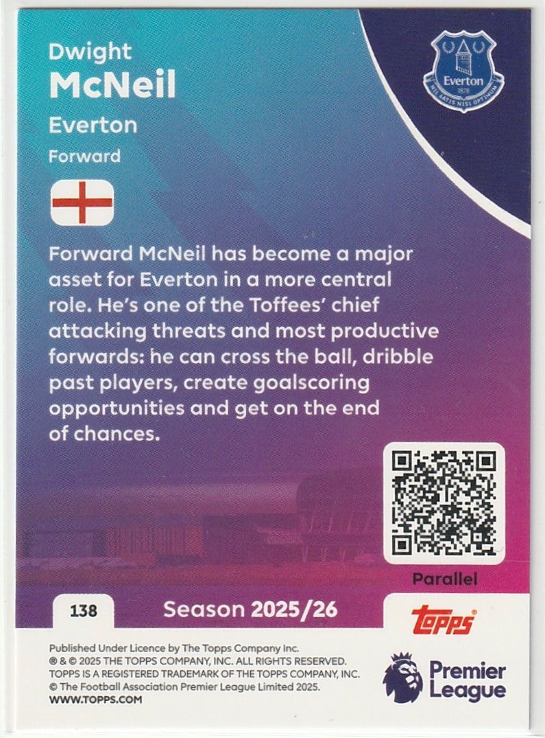 Topps Carte collezionabili: 2026 Topps Premier League Dwight McNeil Base Blue Parallel – Nuovo (secondo la descrizione) da Biel/Bienne venduto da historian-198 1